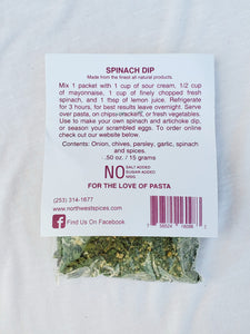 Spinach Dip Mix by Northwest Spice Contains, onion, chives, parsley, garlic, spinach and spices