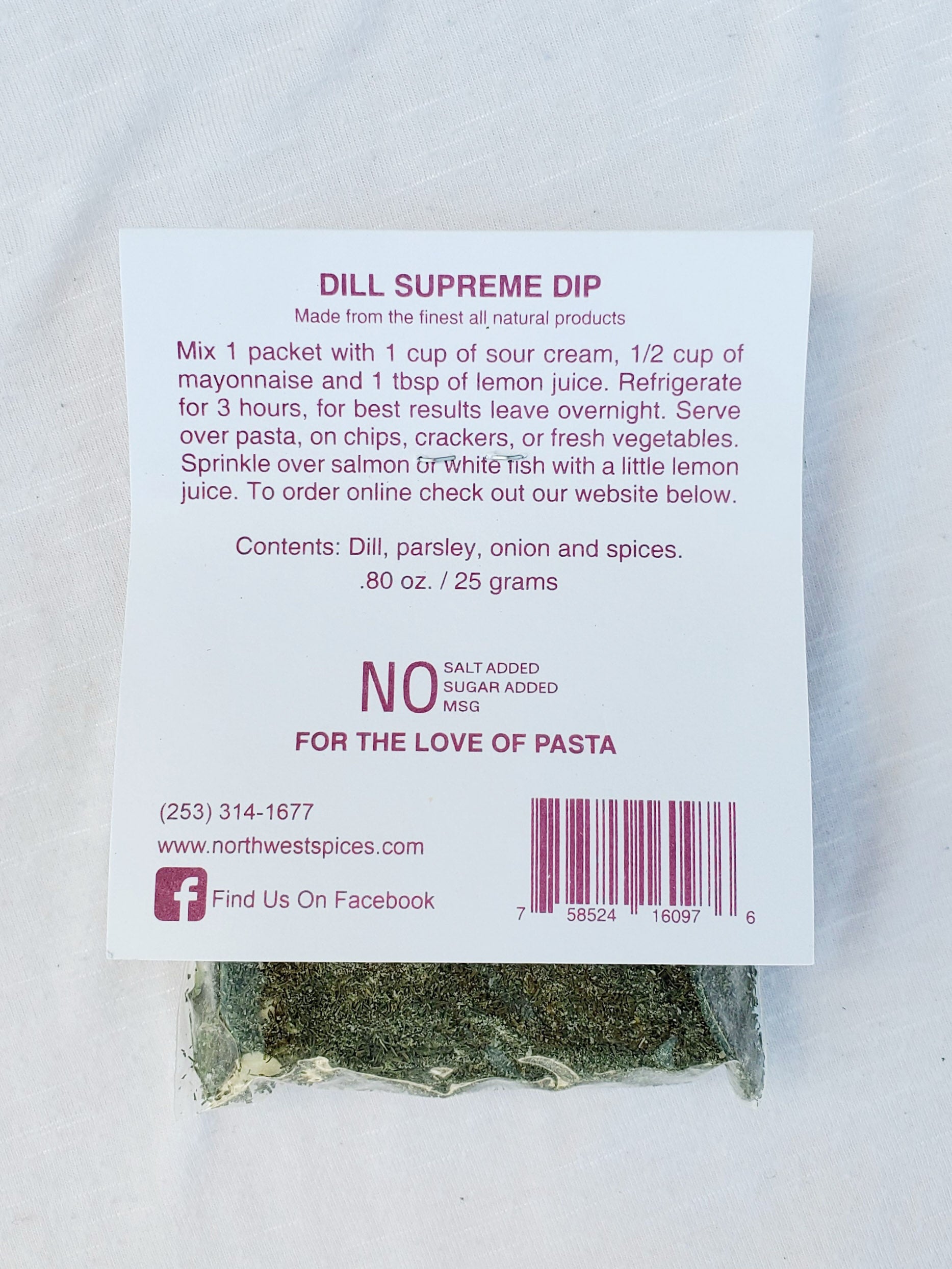 Dill Supreme Seasoning Blend - Northwest Salmon Rub Contains, Dill, parsley, onion and spices