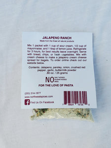 Jalapeno Ranch Spice Mix by Northwest Spices, Contains, Jalapeno, parsley, onion, crushed red pepper, garlic, buttermilk powder